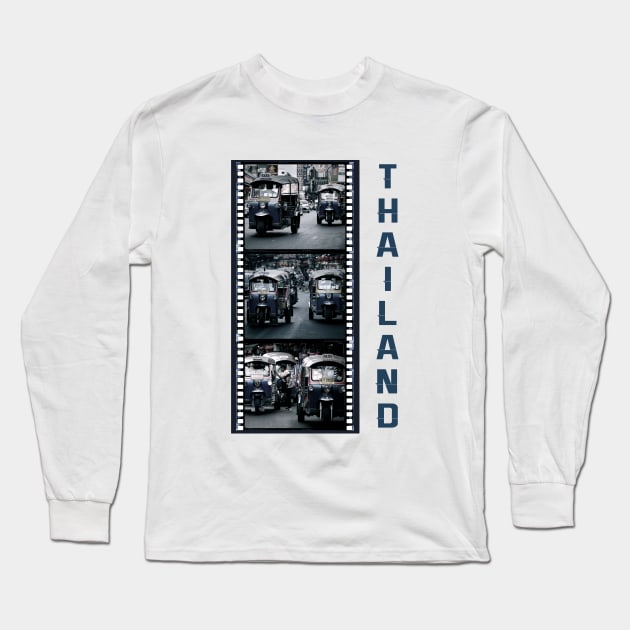 Thailand Tuk-Tuk Taxis - Triptych Of 3 Photographs With Film Strip Framing Long Sleeve T-Shirt by VintCam